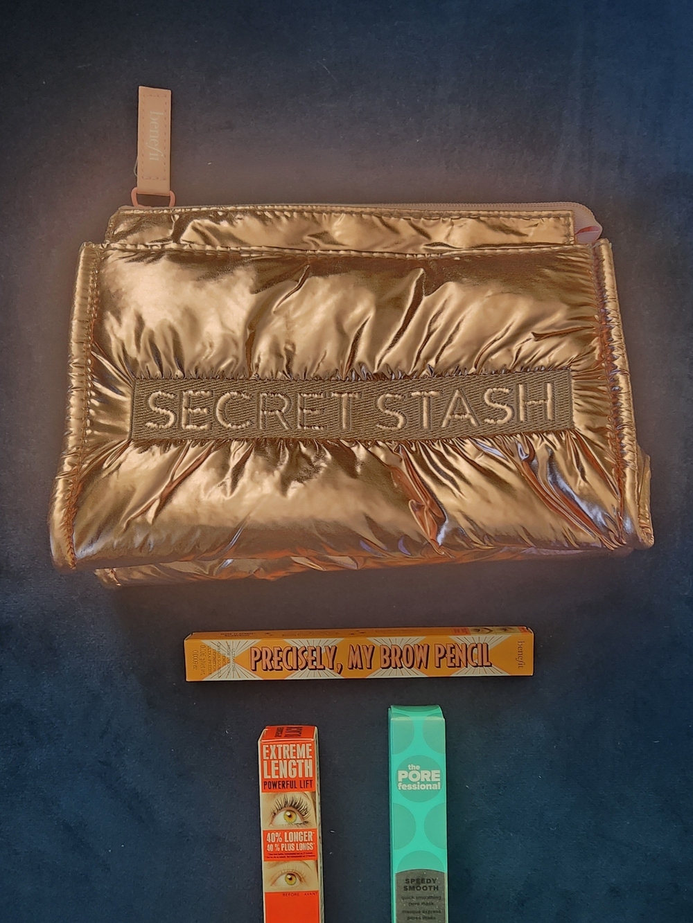 Secert Stash Rose Gold Makeup Bag with Precisely,My Brow Pencil & Lash Products